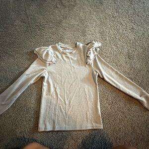 GAP Silver Long Sleeve Top with Ruffle Shoulders